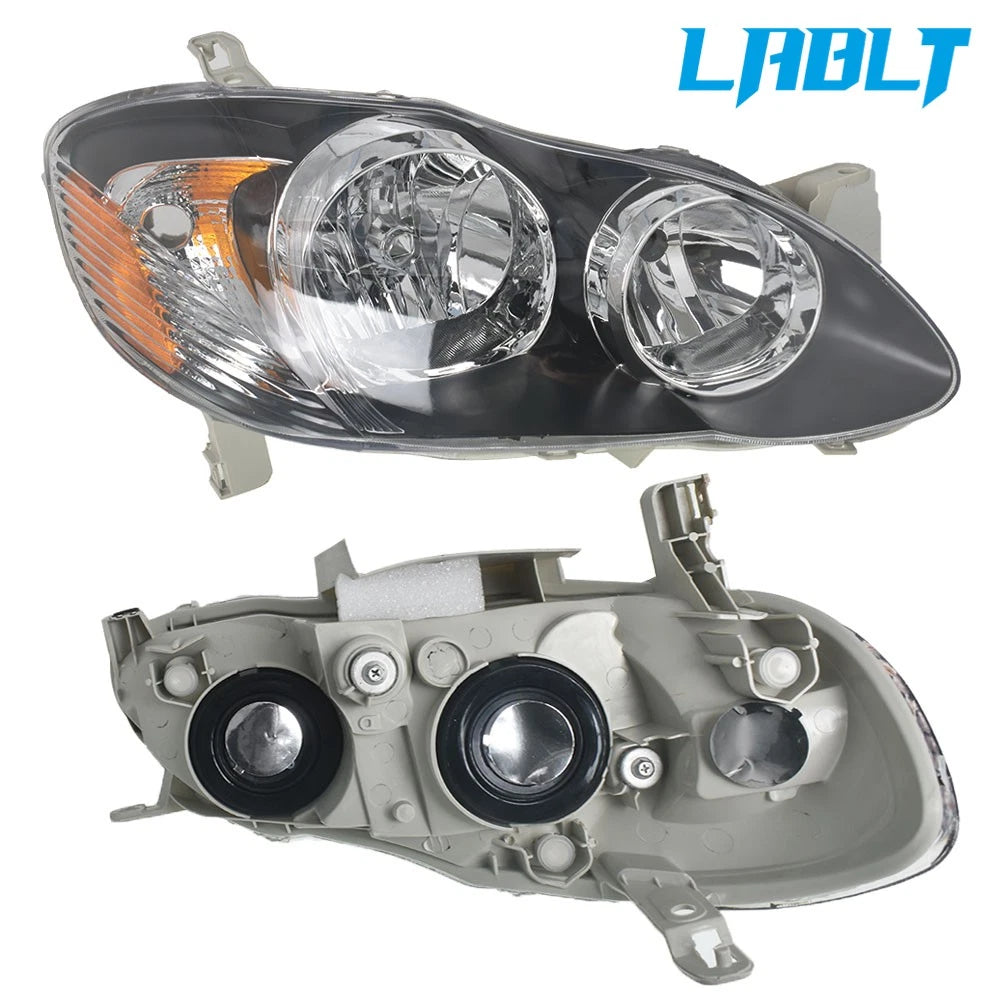 2X Halogen Headlights for Toyota Corolla (2003–2008) - Black