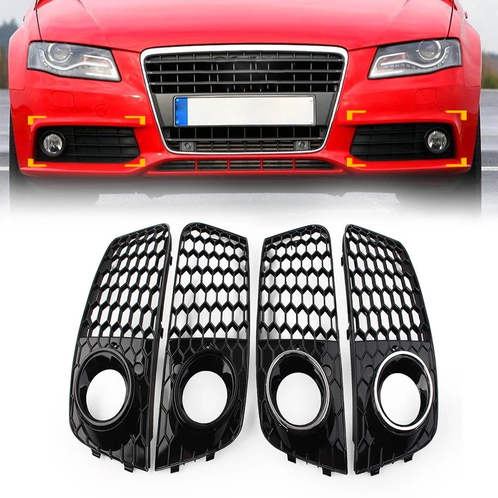 2X Honeycomb Hex Mesh Fog Light Cover for Audi A4 B8 (2009–2012)