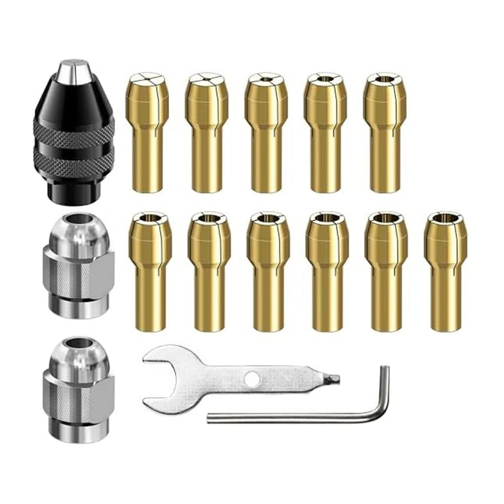 Complete M8 Drill Chuck Kit of 16 Brass Chucks and Nuts for DIY Projects