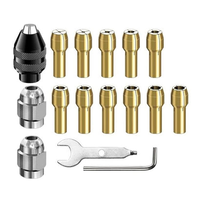 Complete M8 Drill Chuck Kit of 16 Brass Chucks and Nuts for DIY Projects