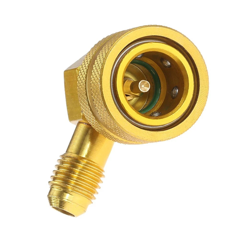 90 Degree Brass Quick Coupler Adapter for R134a AC (1/4 inch SAE)