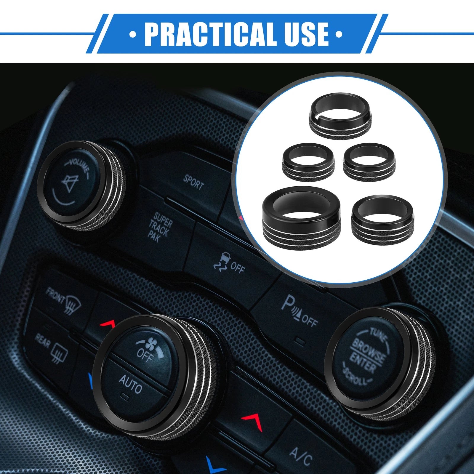 5PC AC Climate Control Knob Ring Replacement for Chrysler 300 Dodge Challenger (2011–2021)