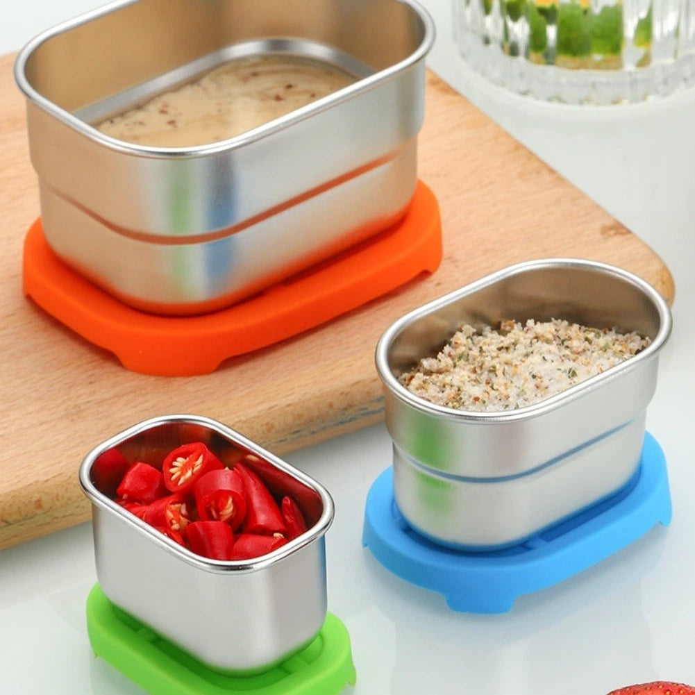 3 Piece Food Storage Container Set - 304 Stainless Steel with Silicone Lid