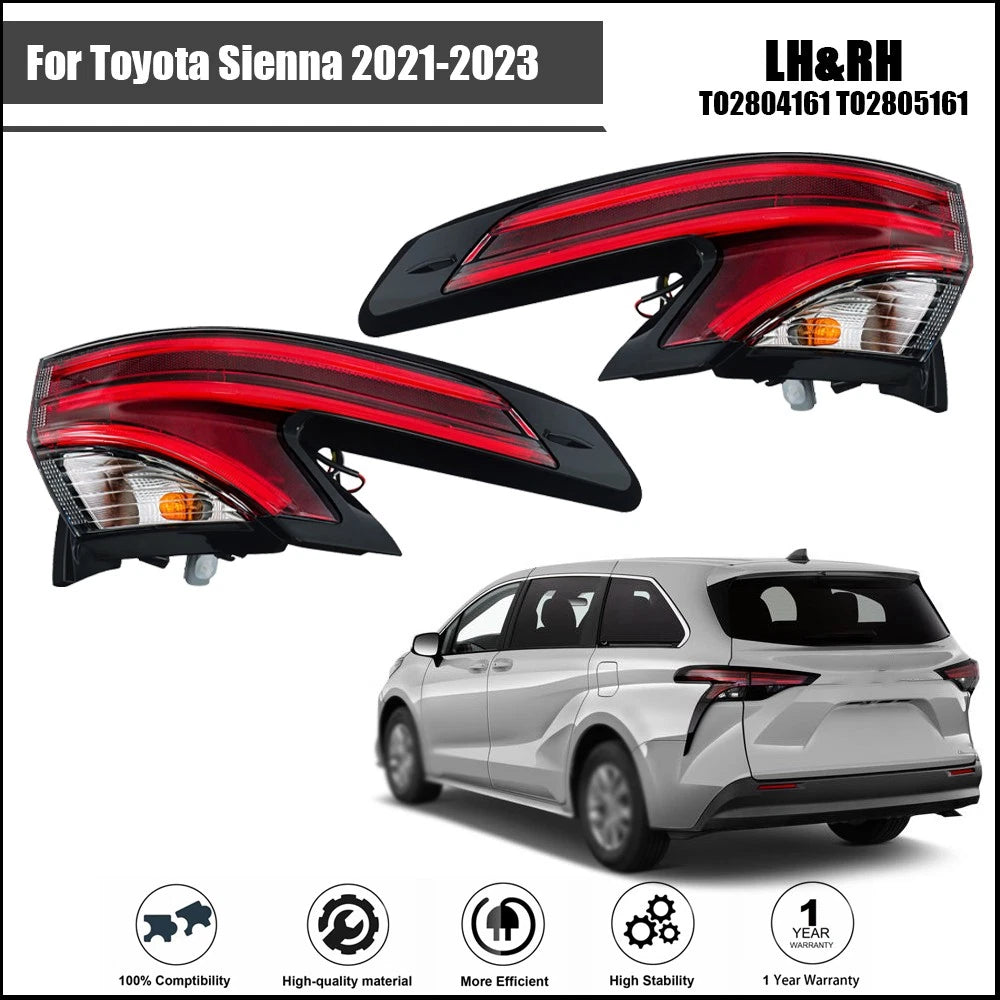 Tail Light Lamp Pair for Toyota Sienna (2021–2023) LED Outer Left & Right