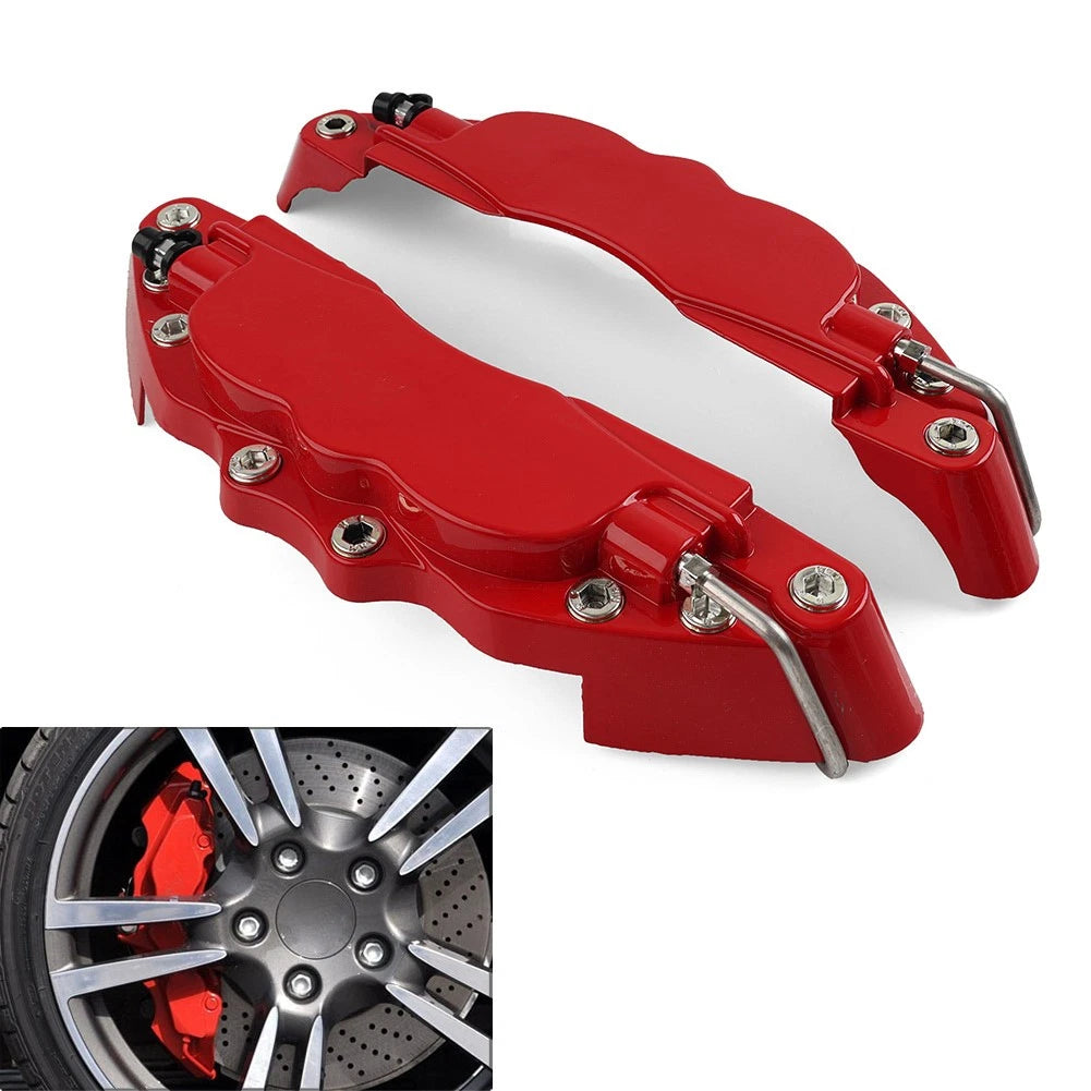Set of 2 Red Metal Disc Brake Caliper Covers for Universal Fit