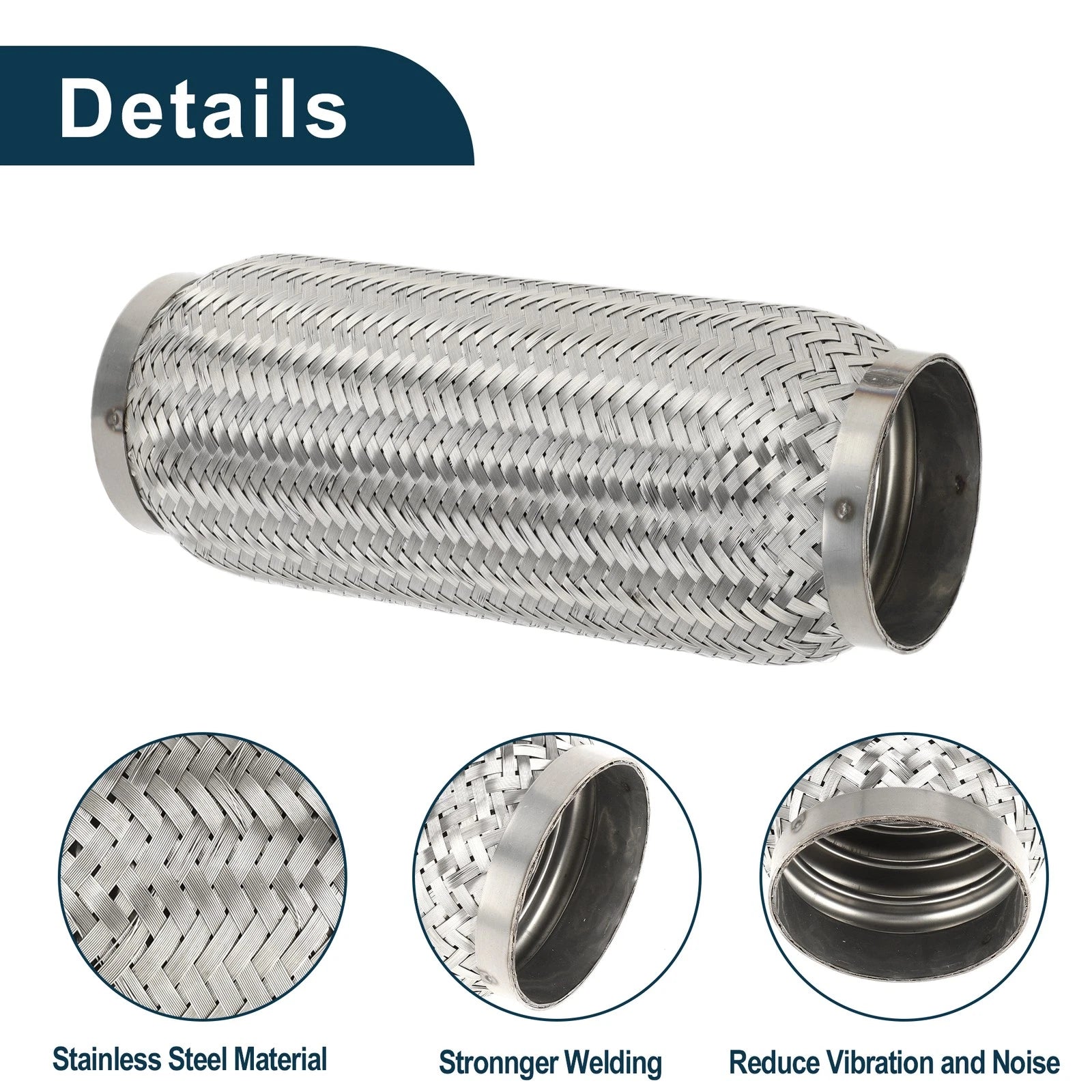 Exhaust Flex Pipe for 3.14 Inch OD Braided Silver Tone