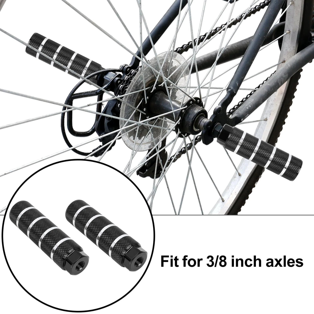 Bike Cylinder Foot Pegs Footrests Fit 3/8 Inch Inner Diameter Black (Pair)