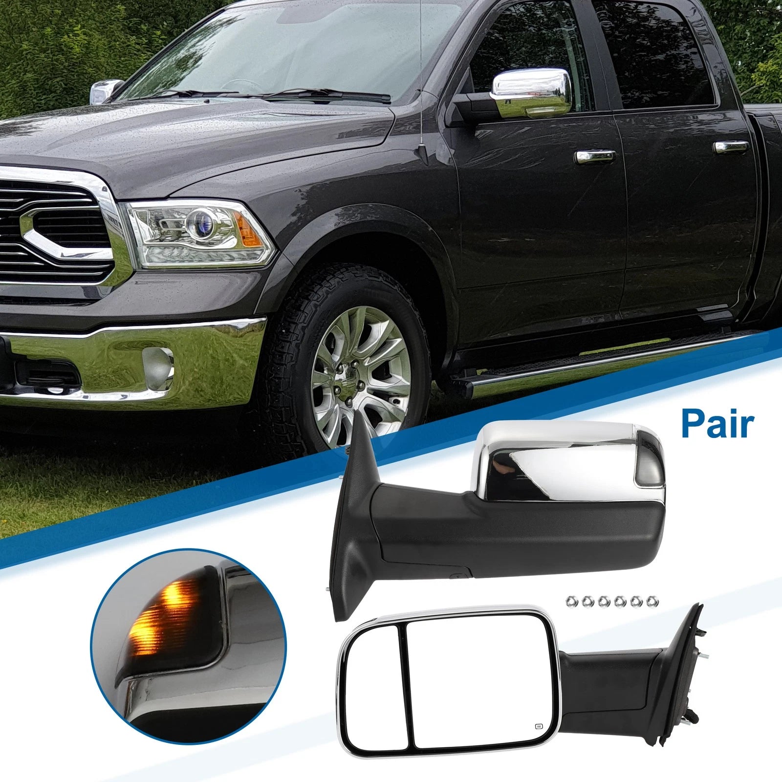 Tow Mirrors for Dodge Ram 1500 2500 2009–2018 with Lights Pair