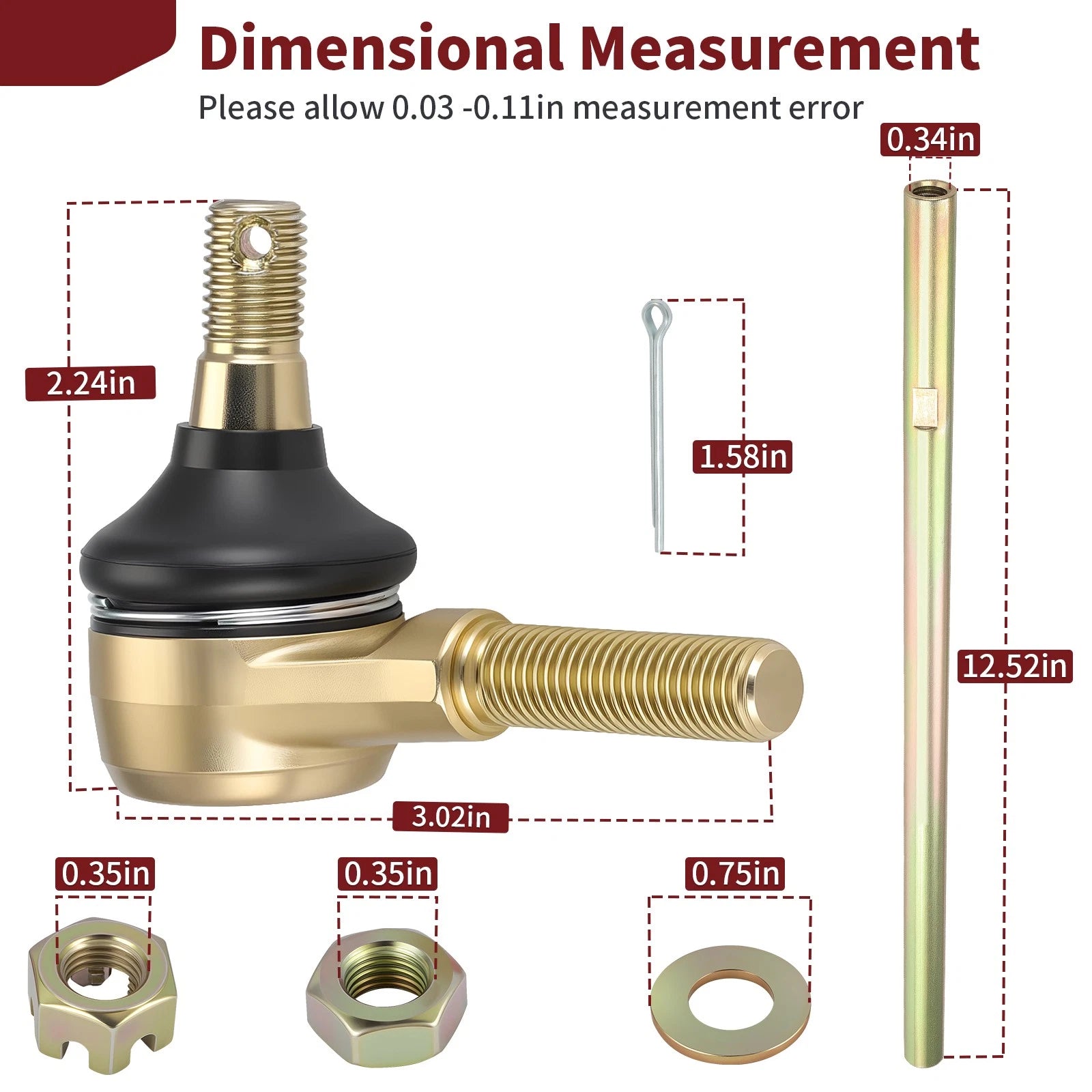 Steering Tie Rod End Kit for Polaris RZR 170 (2009–2021) 0454599 0454600 0454601