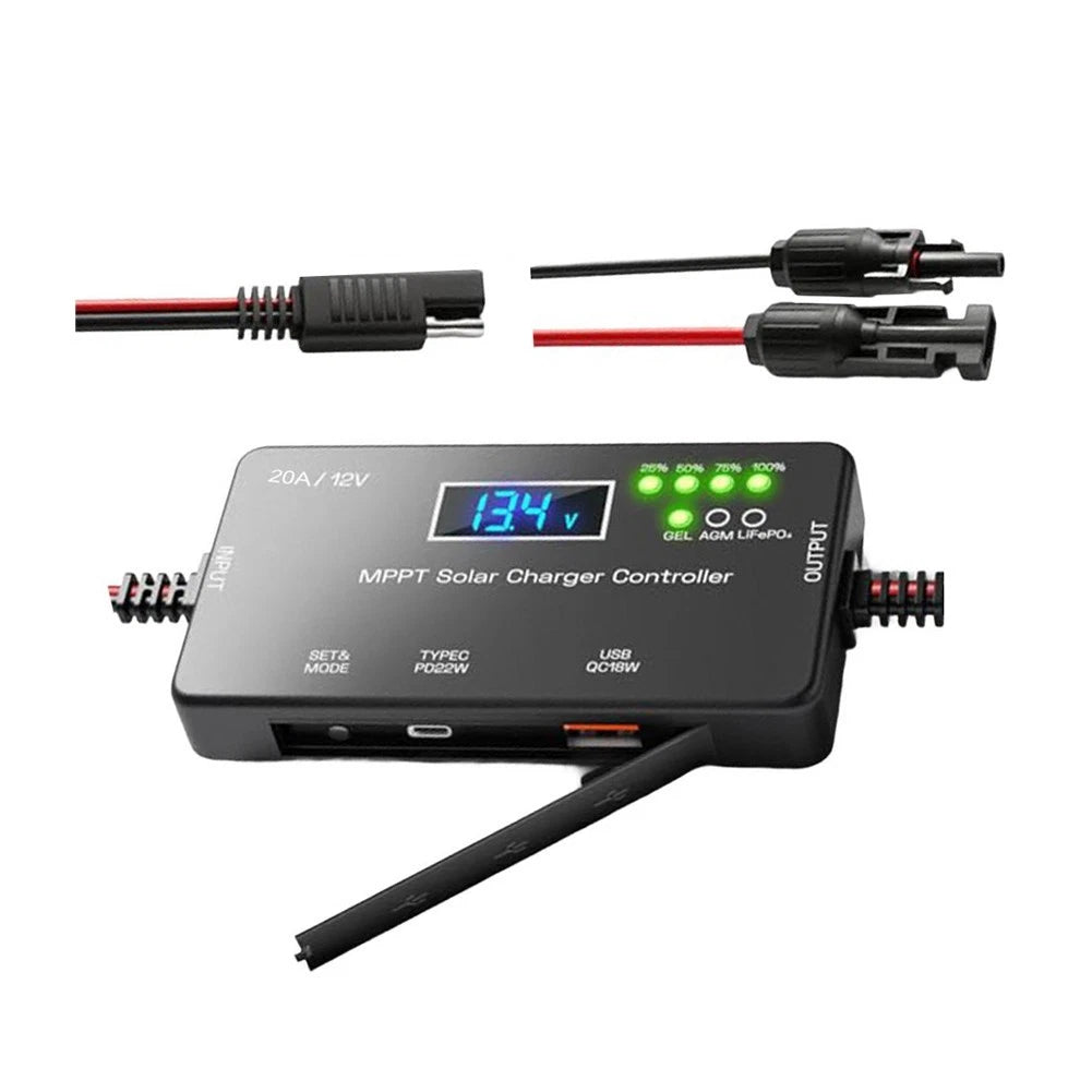 Portable Power Controller Type-C Solar Charger with Short-Circuit Protection