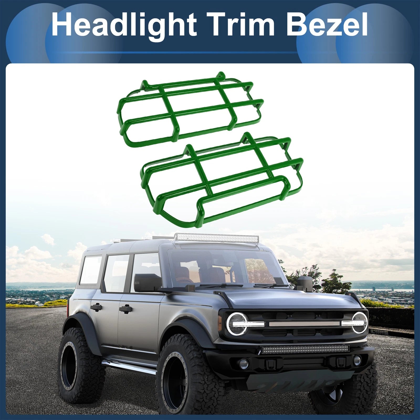 1 Pair Headlight Trim Bezel for Ford Bronco (Green)