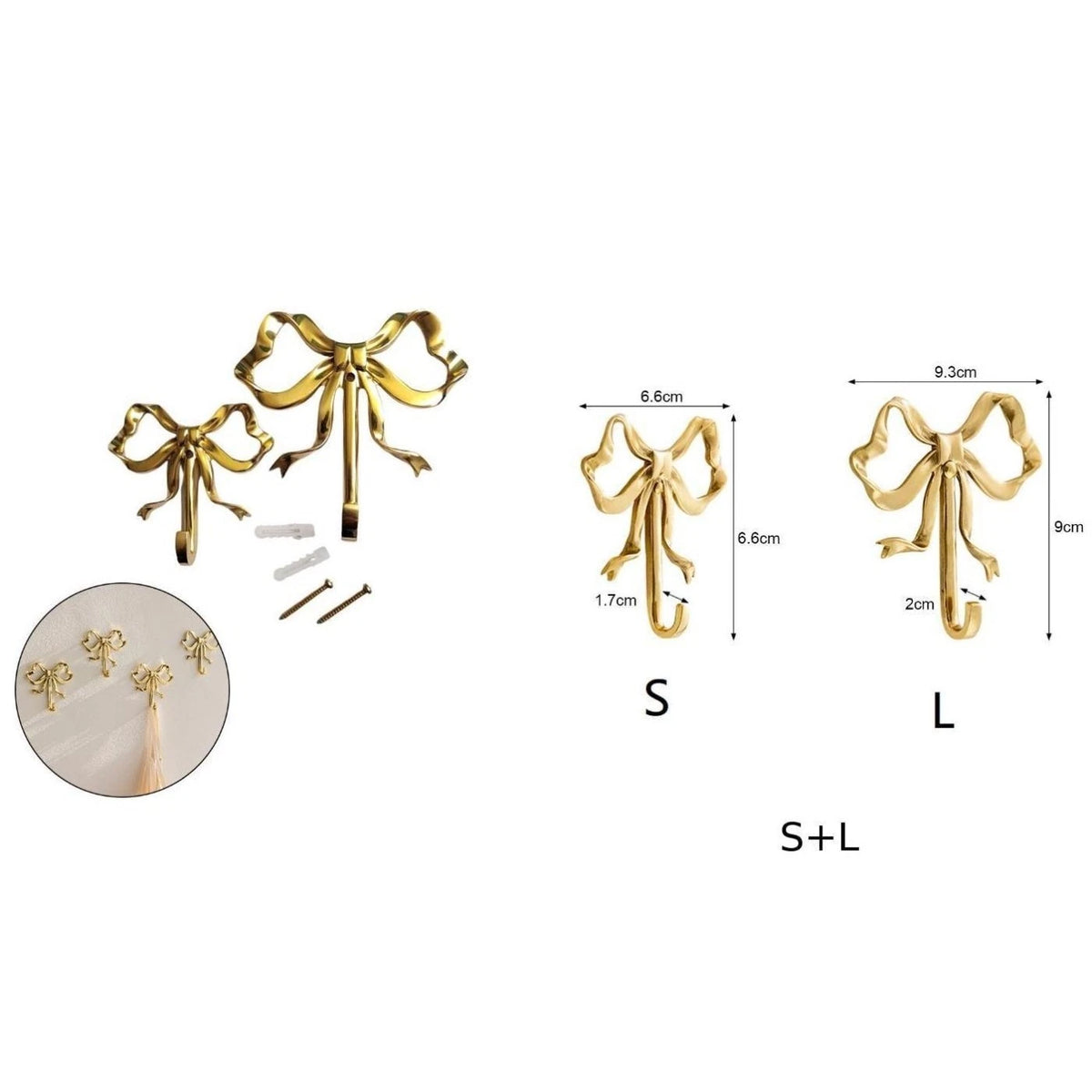 Brass Bow Knot Wall Decor Hooks for Home Decor (No Part Numbers)