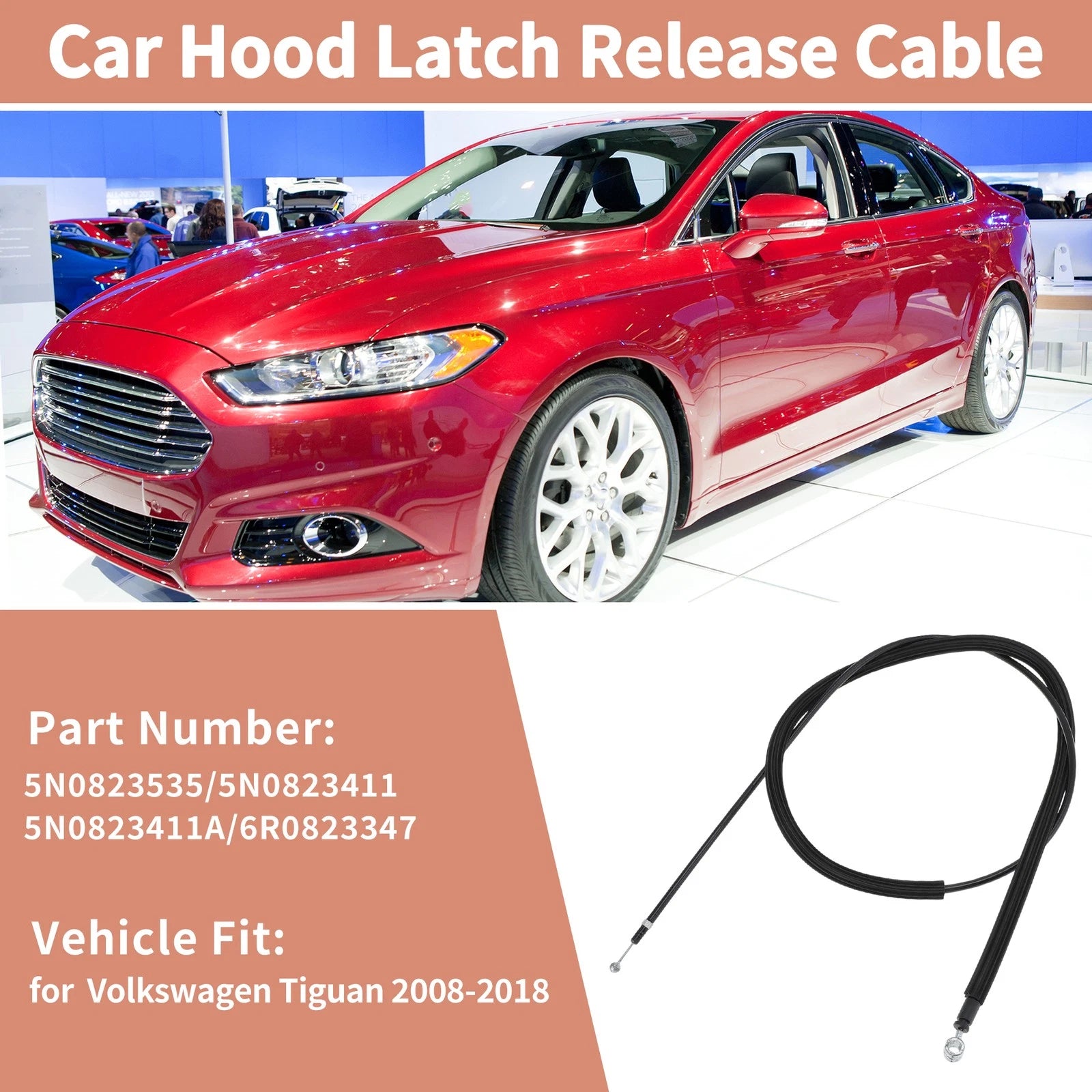 Hood Release Cable Front OEM Replacement for Volkswagen Tiguan (2008–2018)