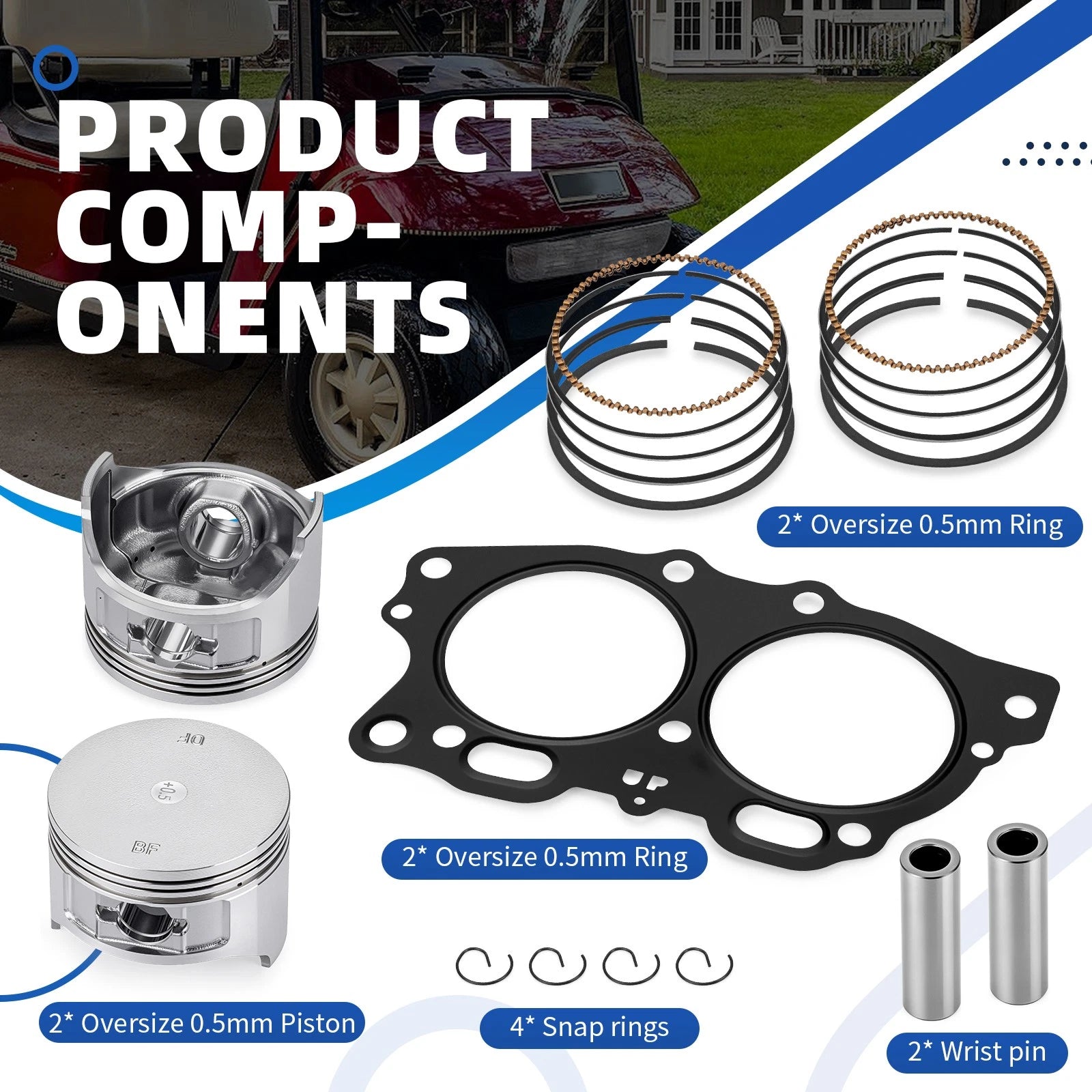 Oversize 0.5mm Piston Ring Kit for EZGO Golf Cart Robin 350cc (1996–2008)