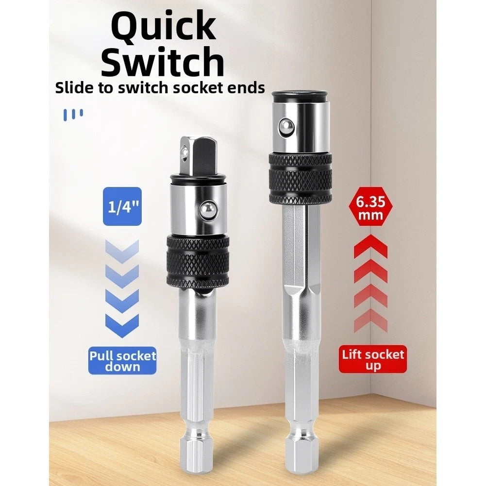 1/4in Hex Shank to Square Socket Converter Extension Bar for Drill Bits