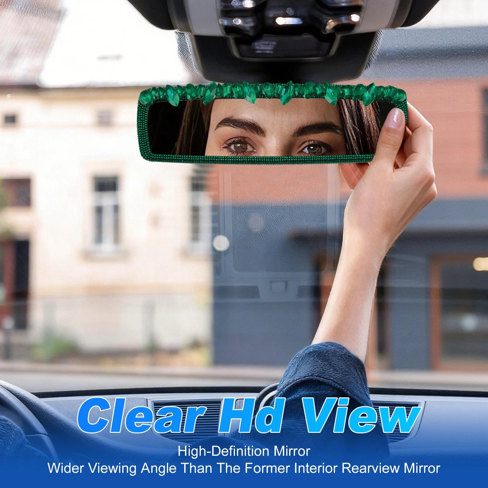 Interior Rearview Mirror Clip-On Rectangle Green for Universal Fit (1 pcs)