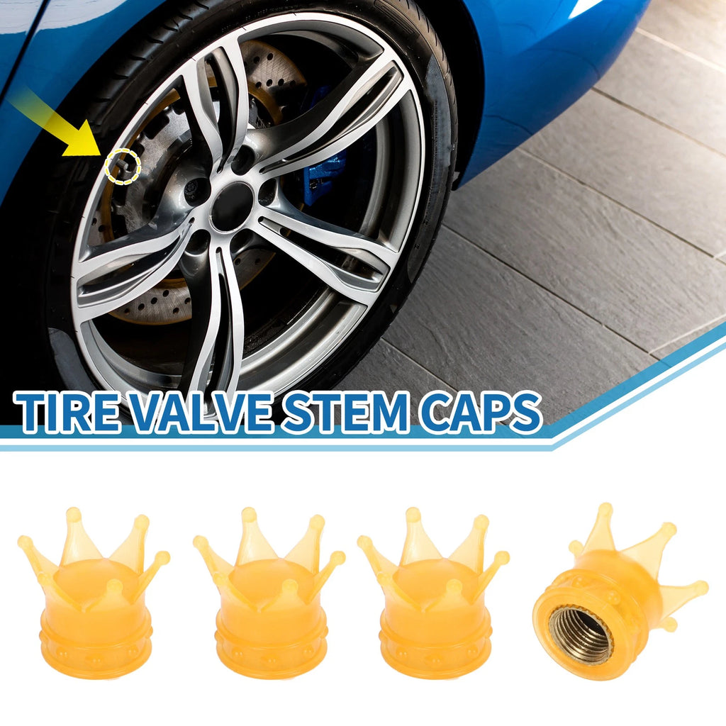 Tire Valve Stem Caps Yellow Replacement Set for Car SUV Bike RV (4pcs)