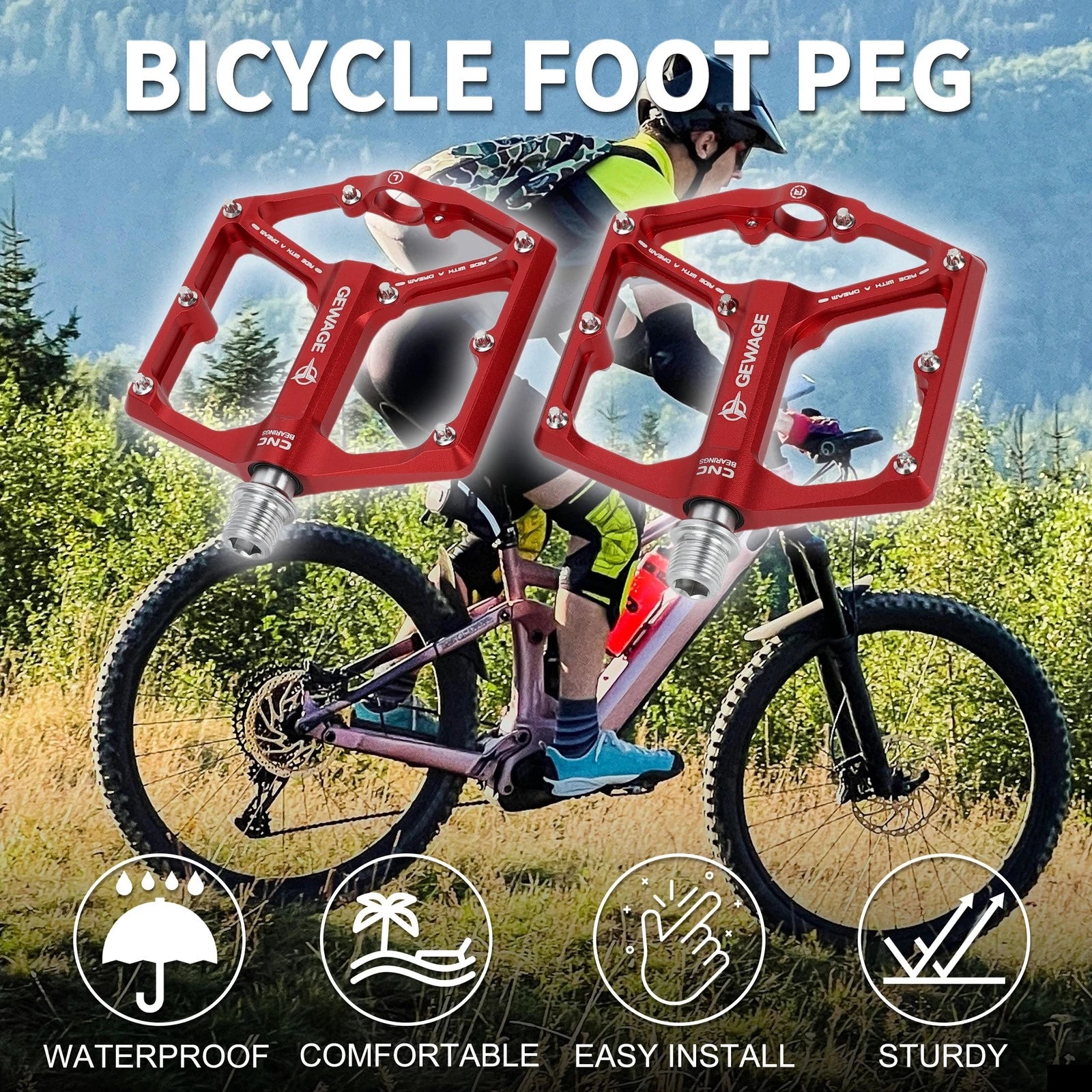 Bicycle Foot Pegs Front Pedals for 9/16 Inch Axle Aluminum Pair Red