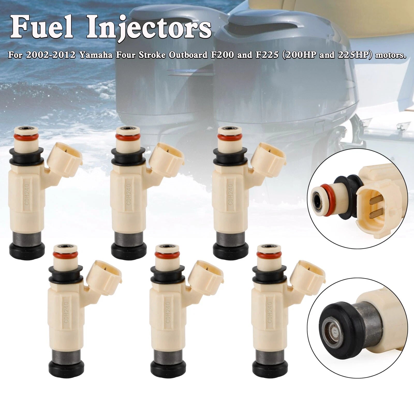 6PCS Fuel Injectors CDH-240 69J-13761-00-00 for Yamaha Outboard F200 F225