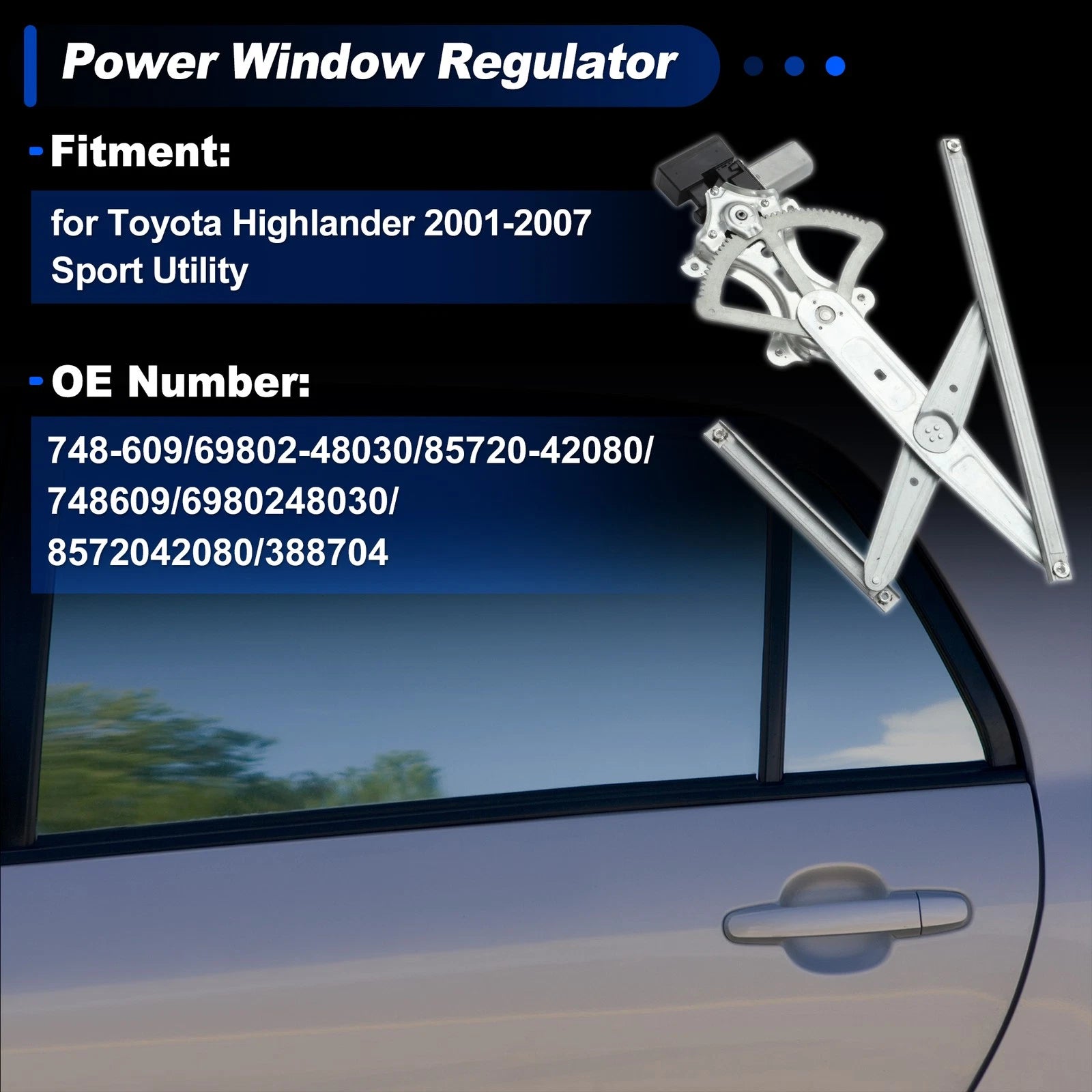 Power Window Regulator Front Left for Toyota Highlander (2001–2007) Sport