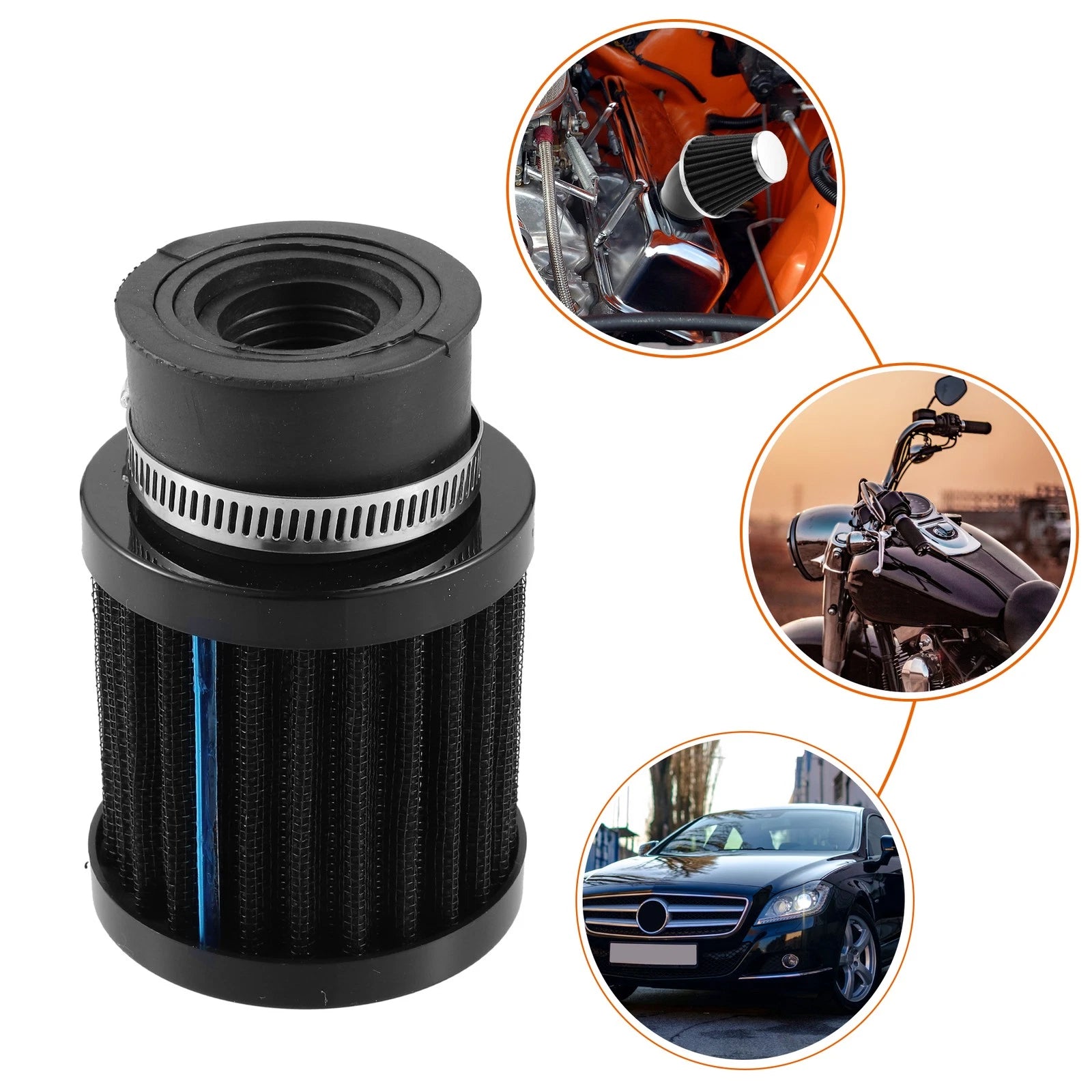 Universal Motorcycle Air Filter Replacement 28mm to 48mm for Honda Yamaha (Black)