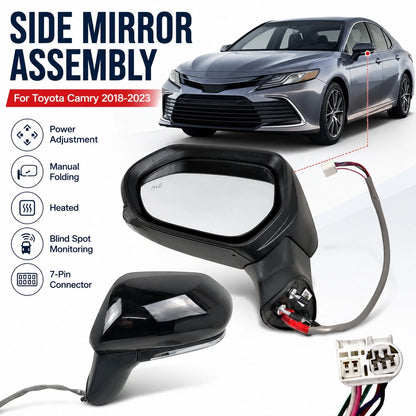 LH Side Mirror for Toyota Camry (2018–2023) Power Heated Black