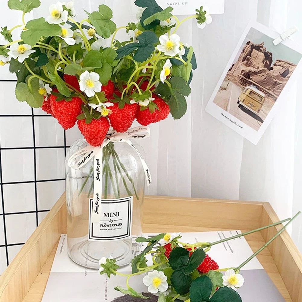 Set of 4 Fake Strawberry Plastic Realistic Silk Flowers