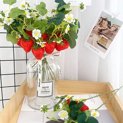 Set of 4 Fake Strawberry Plastic Realistic Silk Flowers