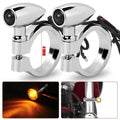 2Pcs Chrome Motorcycle Turn Signal Lights Fork Clamp Blinker Amber Indicator