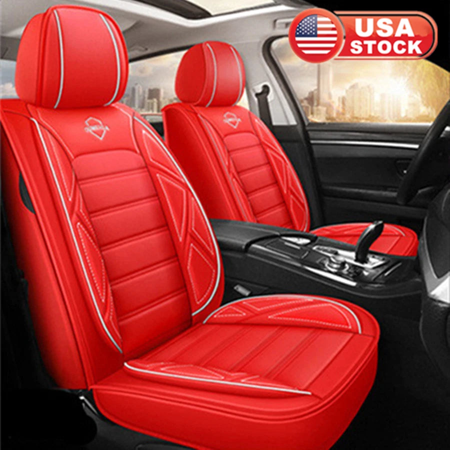 Full Set Red PU Leather Car Seat Covers for Universal Fit (Front+Rear)