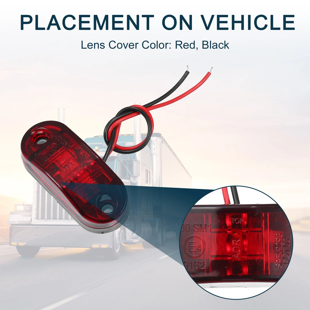Trailer Marker Lights Waterproof LED 24V Red 2 Pack for Universal Trucks