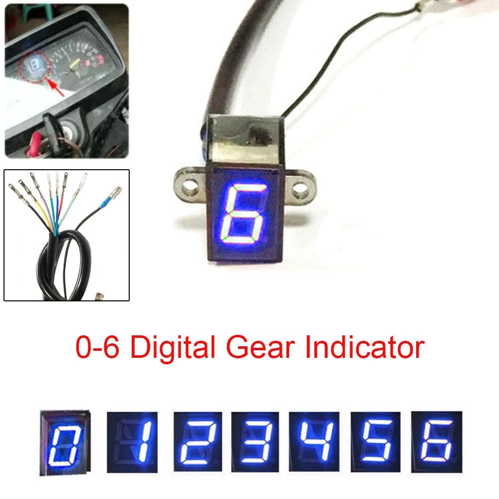 Blue LED Digital Gear Indicator Light for Motorcycle (0-6 Shift)