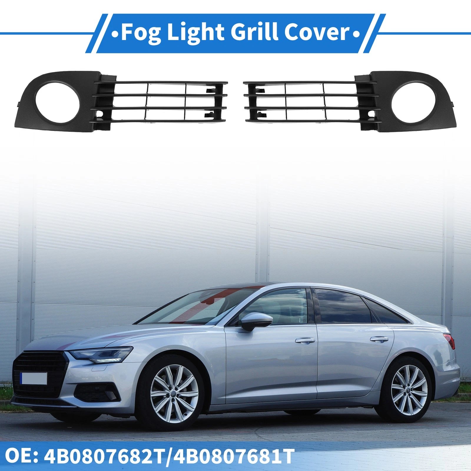 Pair Front Fog Light Grill Replacement for Audi A6 C5 (2002–2005)