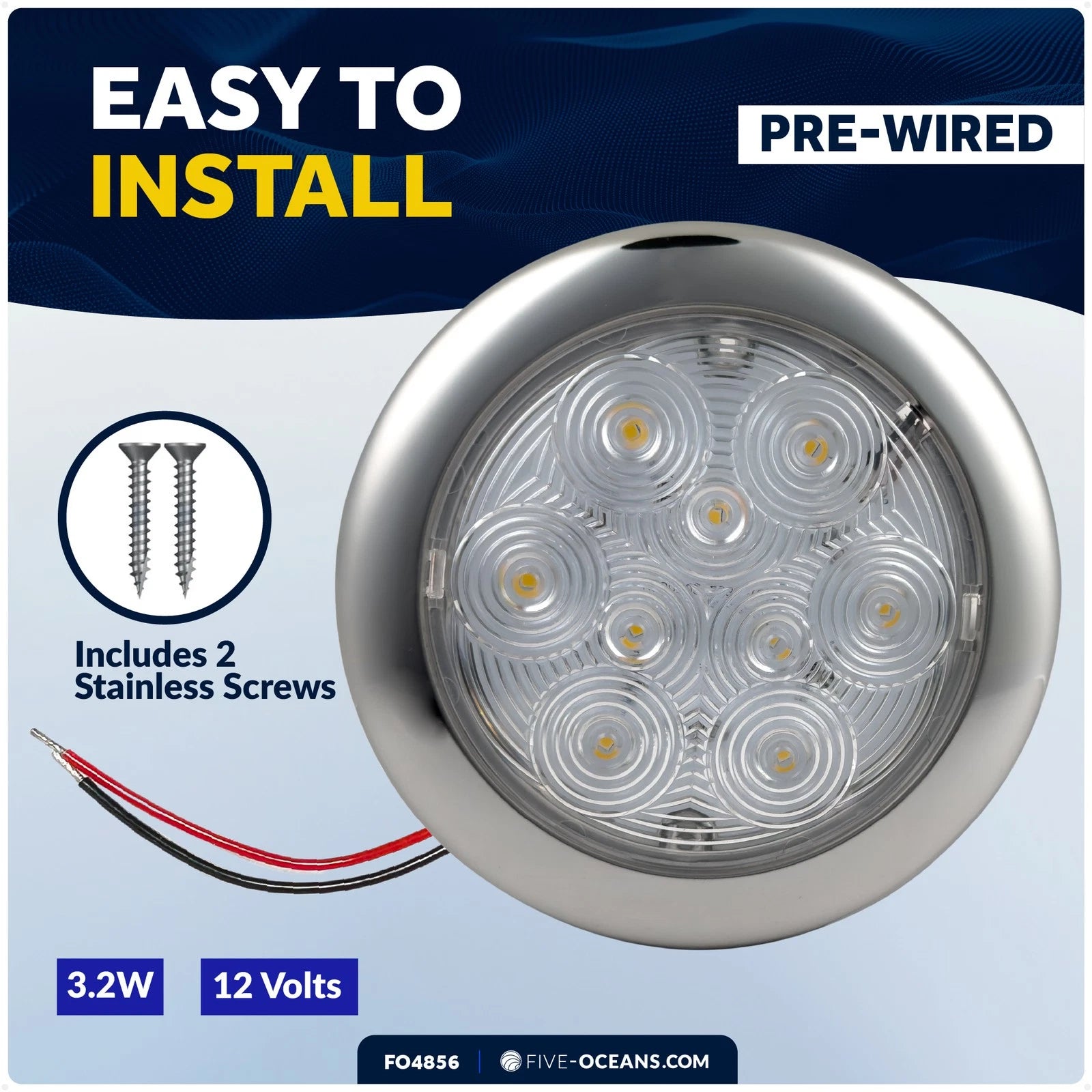 LED Interior Dome Ceiling Light for Universal Use (12V)
