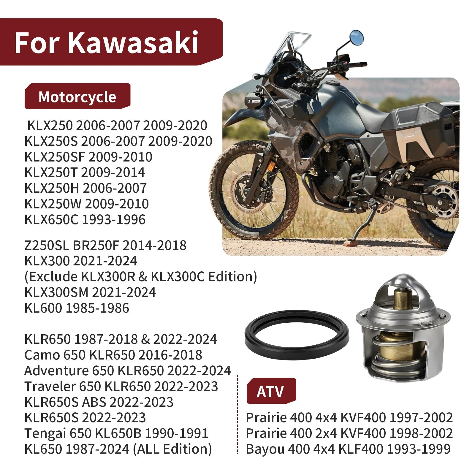Thermostat 49054-1053 w/ Gasket for Kawasaki KLR650 (1987–2018, 2022–2024)