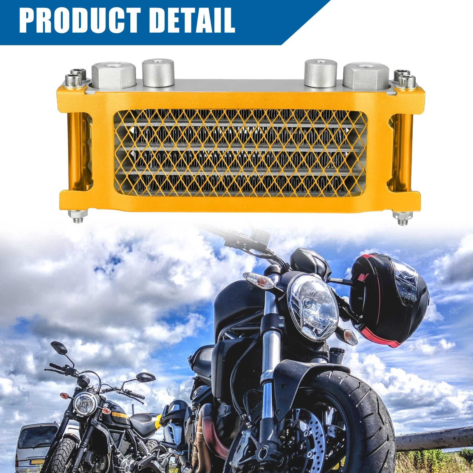 Engine Oil Cooler Radiator Kit Universal Gold Tone for ATVs and Monkey Bike