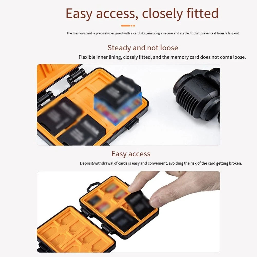Compact Memory Card Box for 24 Cards Water Resistant with Hook Handle