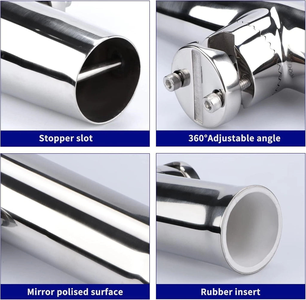 2Pcs Fishing Rod Holder for Clamp on 7/8" to 1" (316 Stainless Steel)