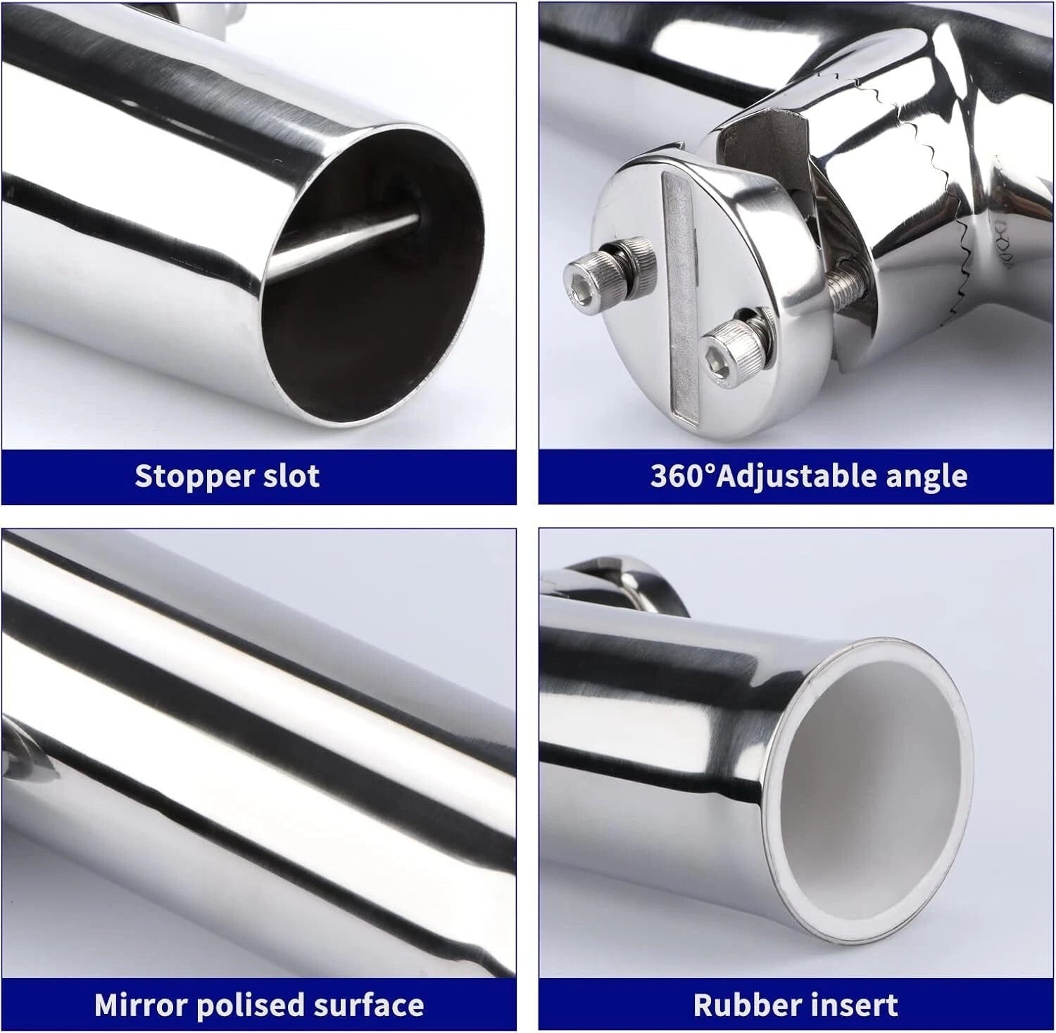 2Pcs Fishing Rod Holder for Clamp on 7/8" to 1" (316 Stainless Steel)