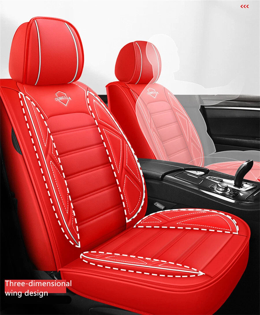 Full Set Red PU Leather Car Seat Covers for Universal Fit (Front+Rear)