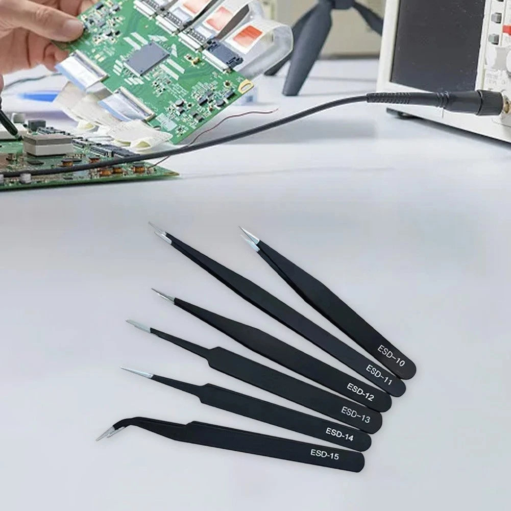 Set of 6 AntiStatic Tweezers for Electronics and Modeling Use