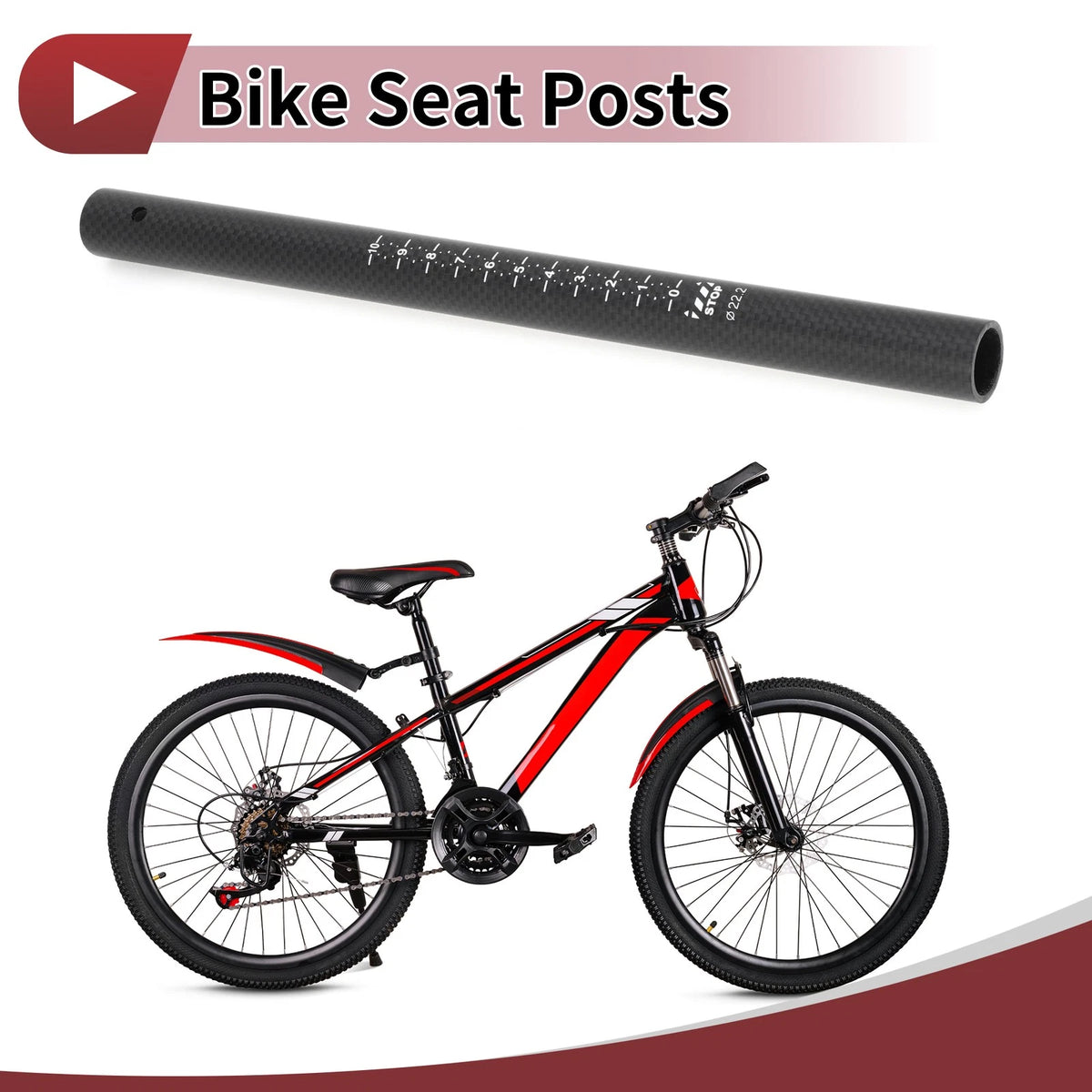 Bike Seat Post Durable Saddle Post Tube 22.2x300mm Matte Black for Carbon Fiber