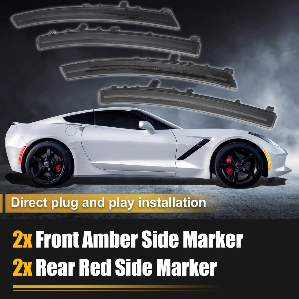 4Pc LED Side Marker Light Smoke Lens Replacement for Chevy Corvette C7 (2014–2019)