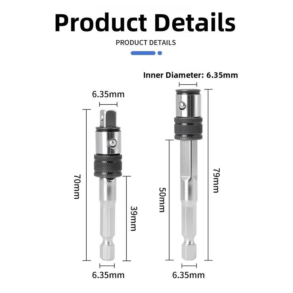 1/4in Hex Shank to Square Socket Converter Extension Bar for Drill Bits