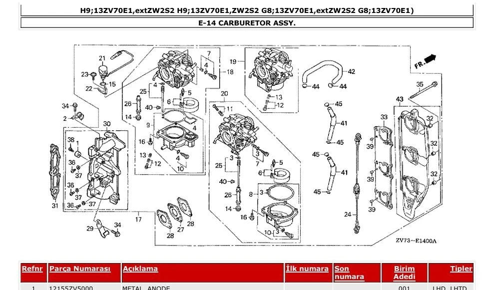 Carburetor Repair Kit 16100-ZW2-F05ZA for Honda Outboard BF25 BF30 (4T)