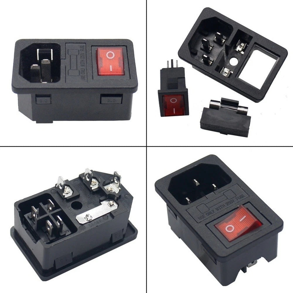 3-in-1 AC Power Socket for with Switch, LED Light, Fuse