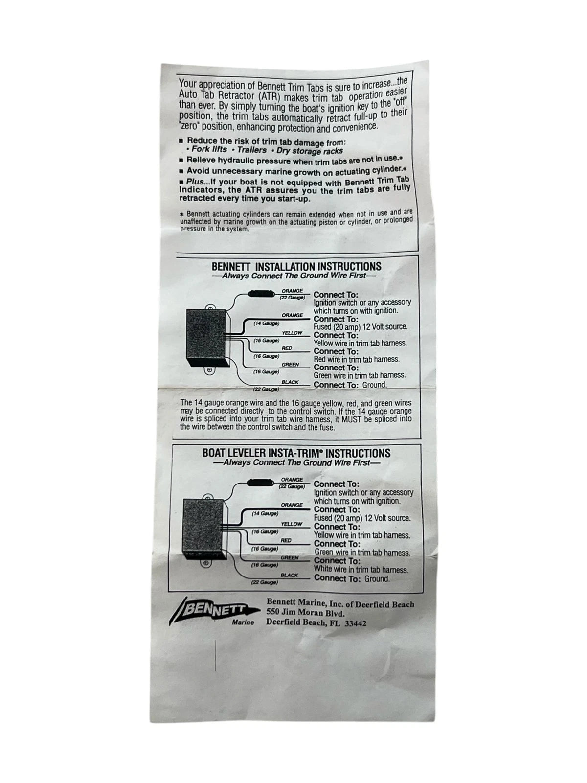 ATR Auto Tab Retractor for Bennett Marine AR512 (12V)