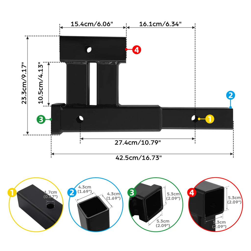 Dual 2" Trailer Receiver Hitch Adapter Extender Tow 4000LB for