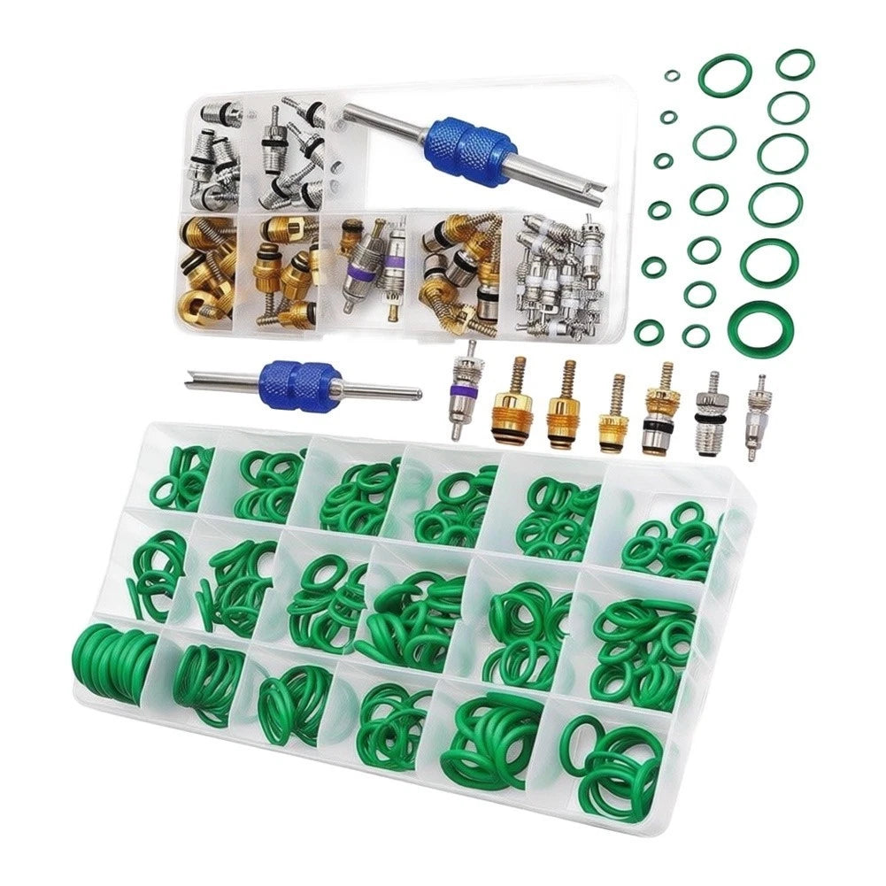 Car AC Valve Core Set 40pcs + O Ring Assortment 270pcs R12 R134a Compatible