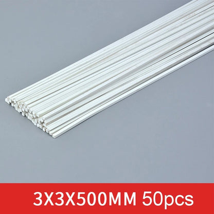 Set of 50 ABS Solid Square Bar Rods 50cm for Model Layout Projects